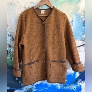 L.L. Bean wool Brown Teddy Jacket with Black Trim small
